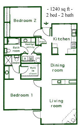 1240 sq ft apartment floor plan