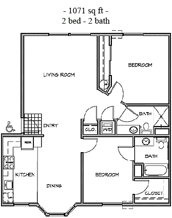 1071 sq ft apartment floor plan