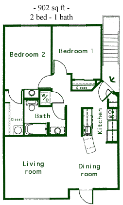 902 sq ft apartment floor plan